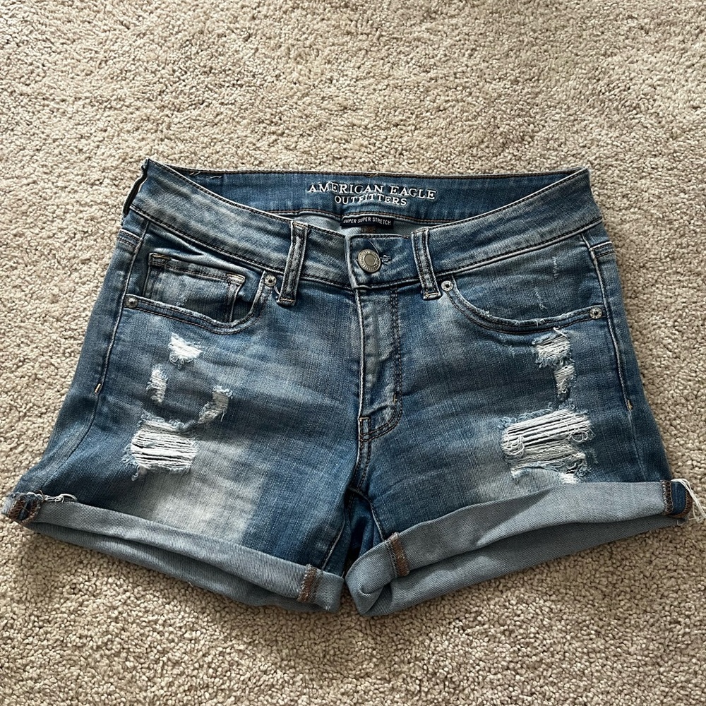 American Eagle Outfitters Blue Distressed Jean Shorts